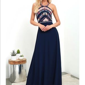 Soiéblu Navy Embroidered Maxi Dress